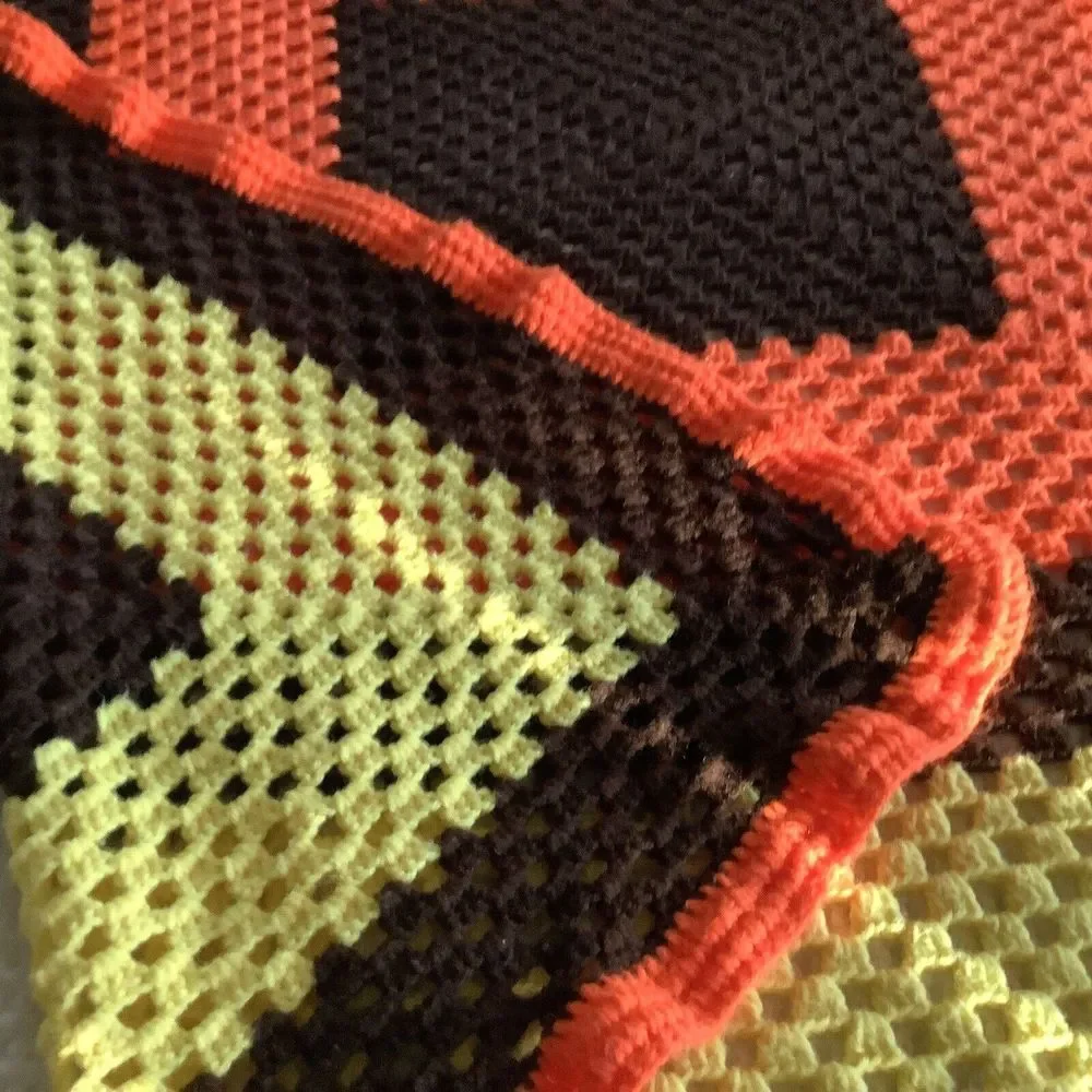Handmade Blanket‎ Crochet Afghan Throw Brown Yellow Orange 62x56